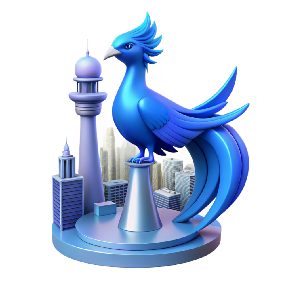 Blue Bird on Cityscape Sculpture Modern Urban Art png