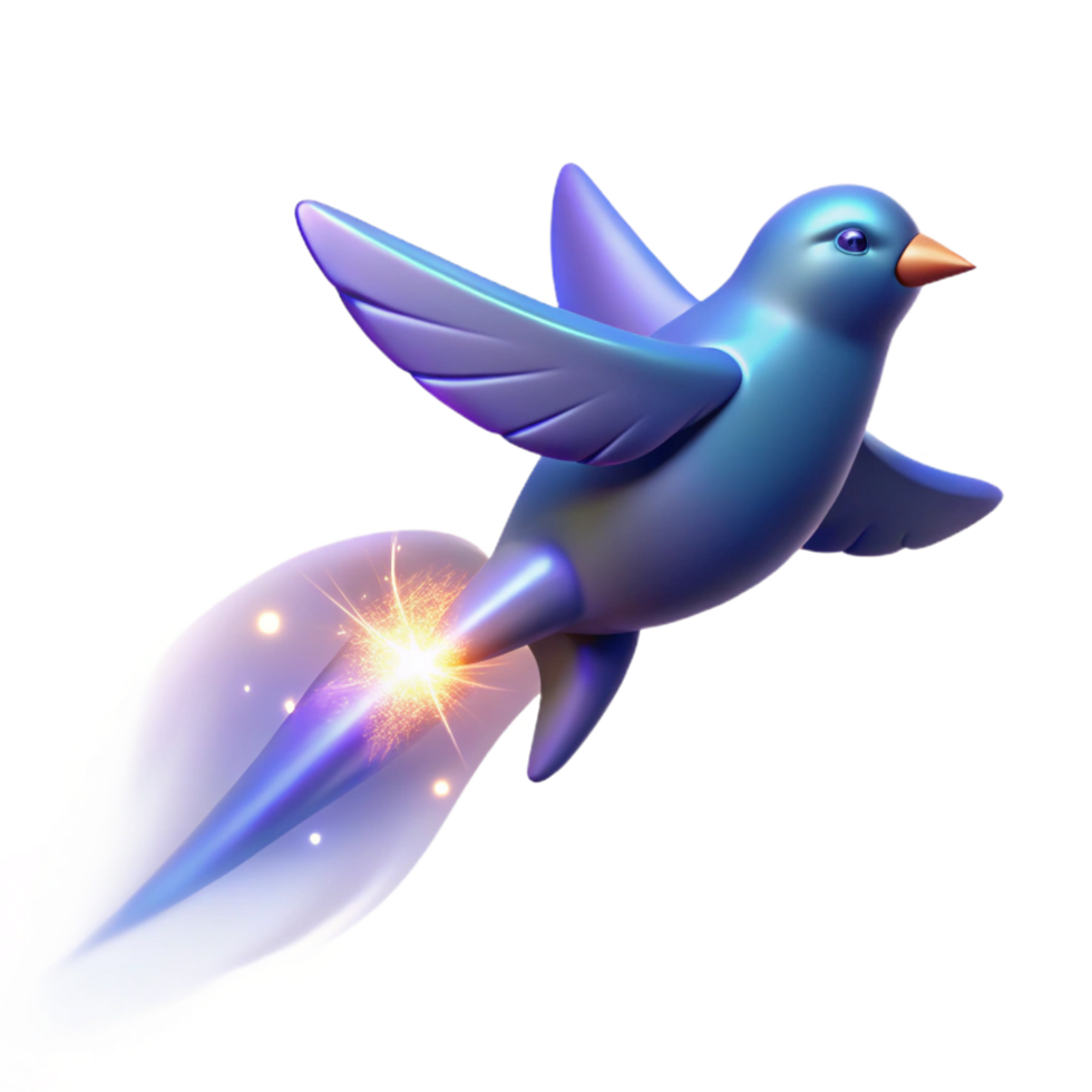 Blue Bird in Flight Sparkling Trail, Fast Speed, 3D Render png