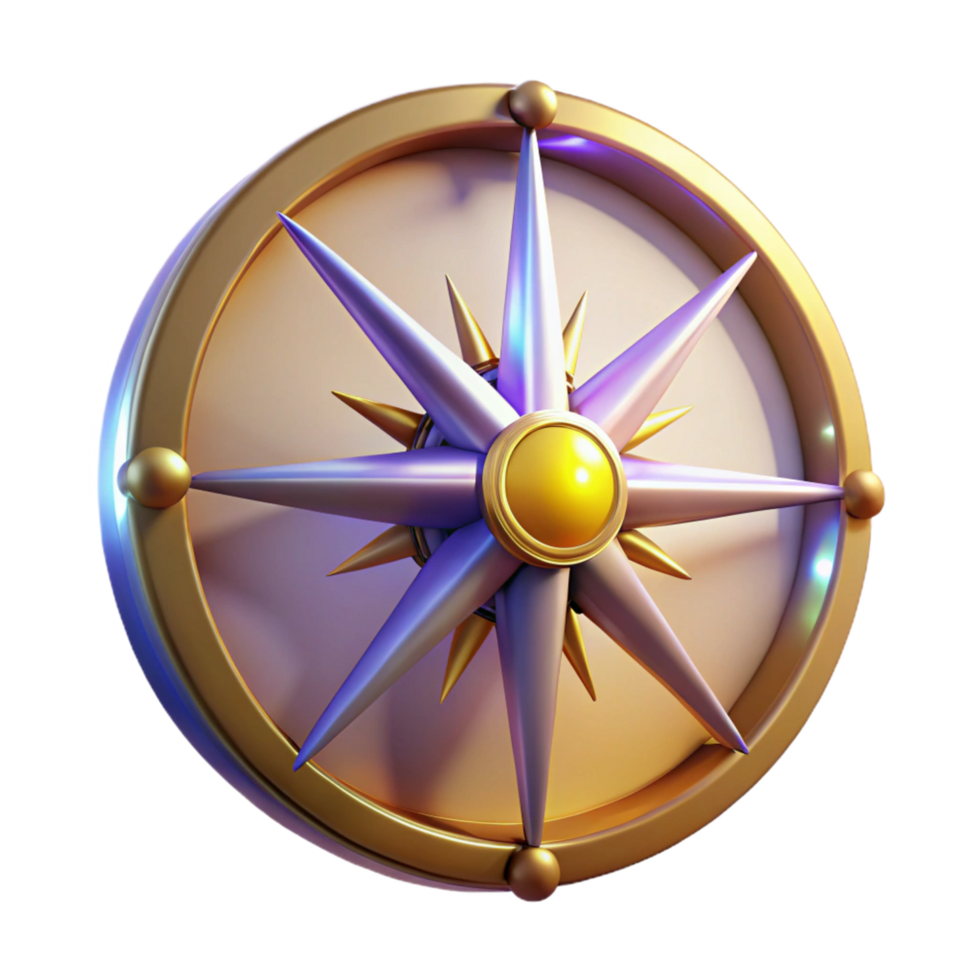 3D Render of a Star Compass Guidance, Navigation, Exploration, Direction, Travel, Adventure, Journey, Symbol, Design, Golden png