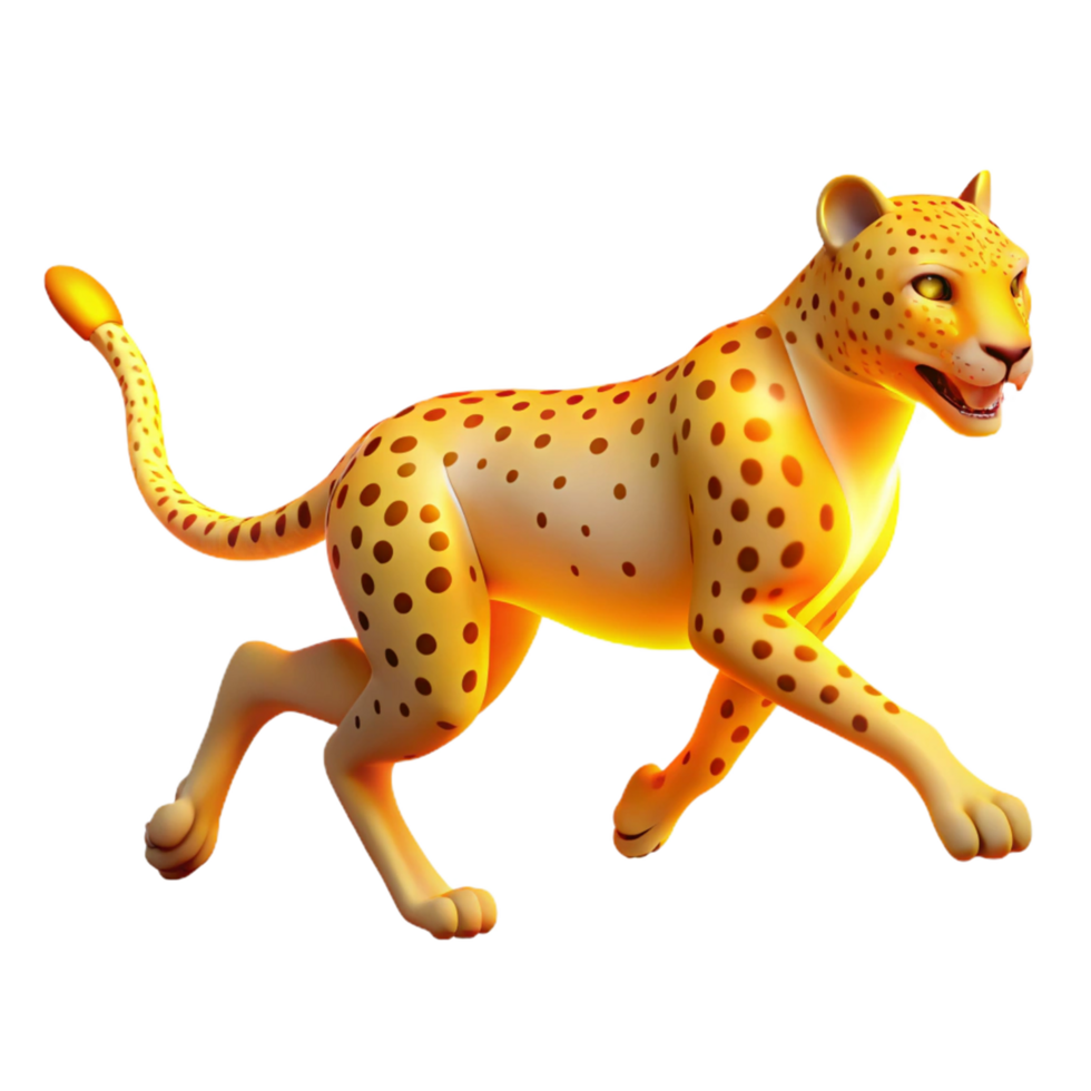 Glowing Cheetah A Digital 3D Render of a Running Cheetah with Golden Spots png