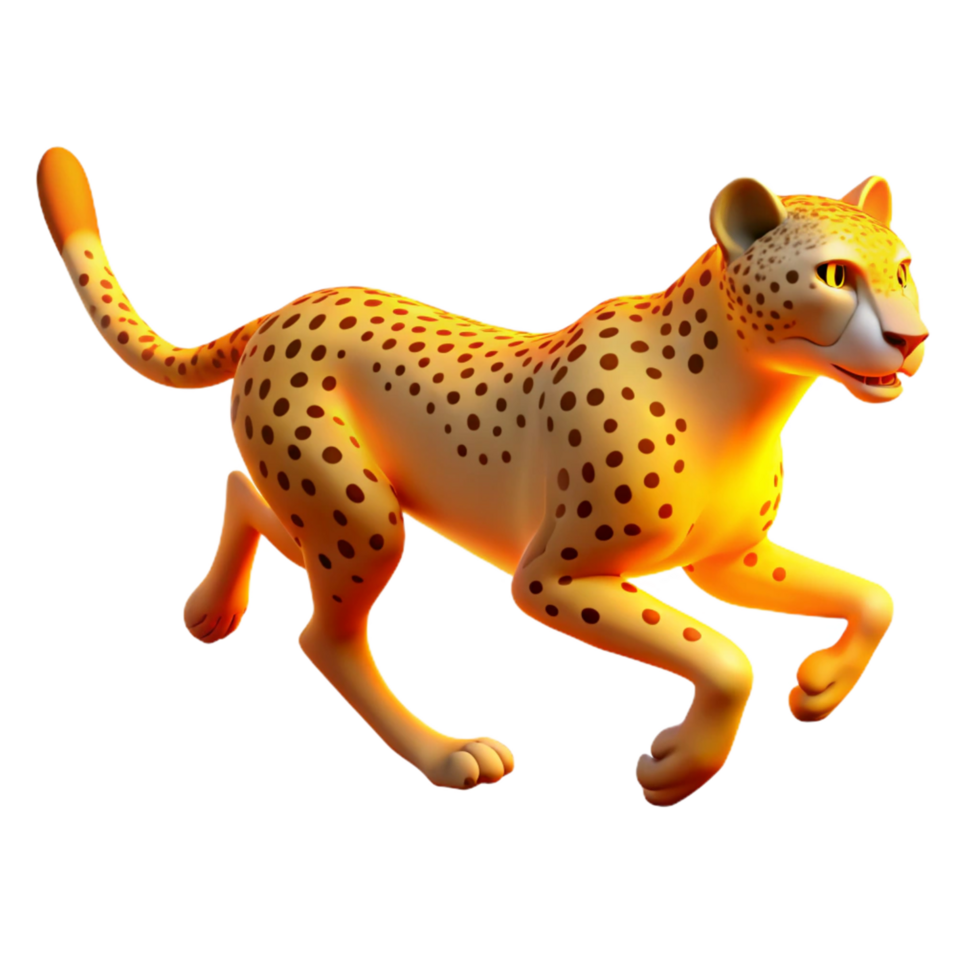 Golden Cheetah in Motion A 3D Render of a Running Big Cat png
