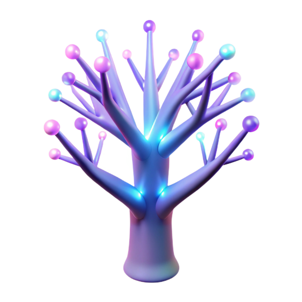 Abstract Glowing Tree 3D Render of a Network Structure png