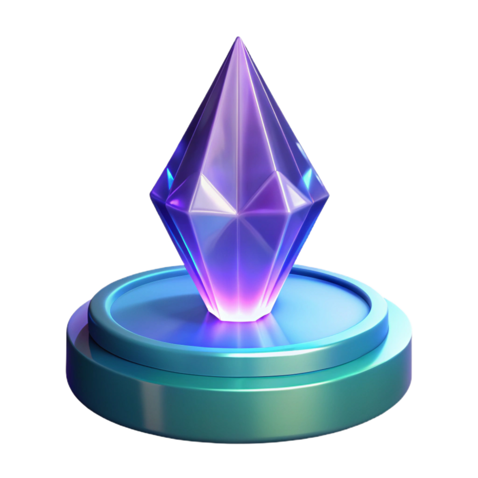 Glowing Crystal Gem on Display Stand 3D Render png
