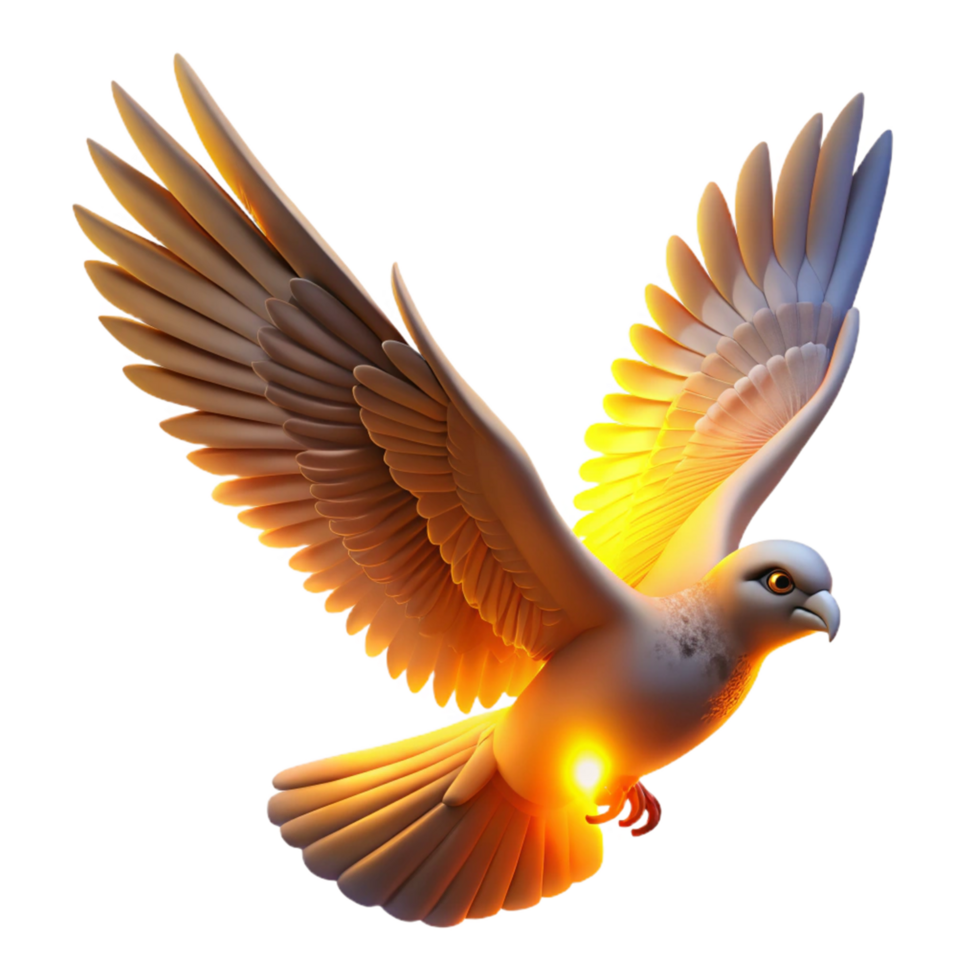 Glowing Dove in Flight 3D Render of a Bird with Illuminated Wings png