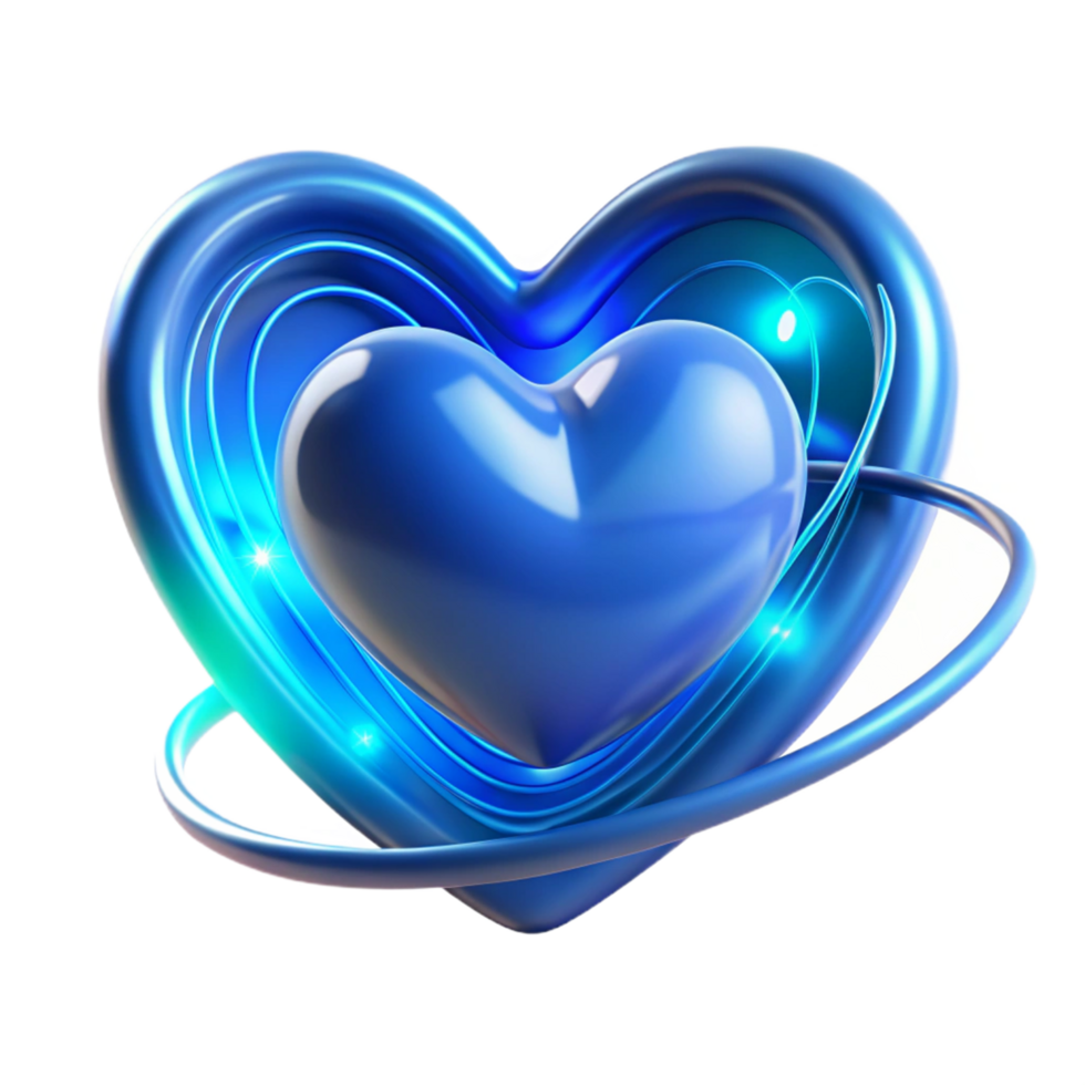 Abstract Blue Heart with Glowing Orbit 3D Render png