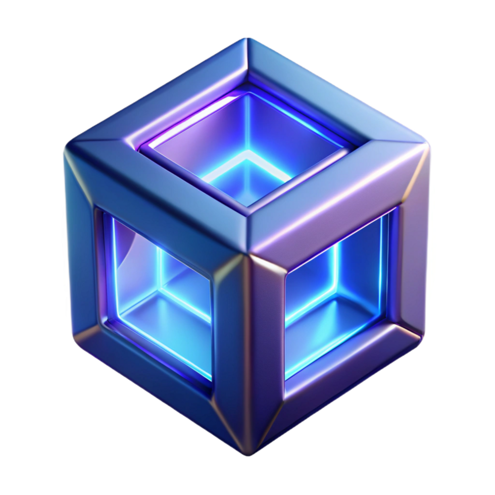 Luminous Cube 3D Render of a Glowing Geometric Structure png