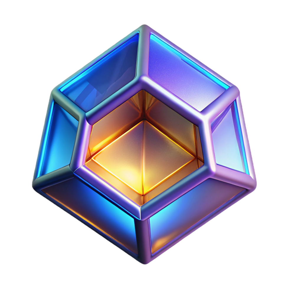 Abstract 3D Geometric Form Iridescent Cube with Golden Core png