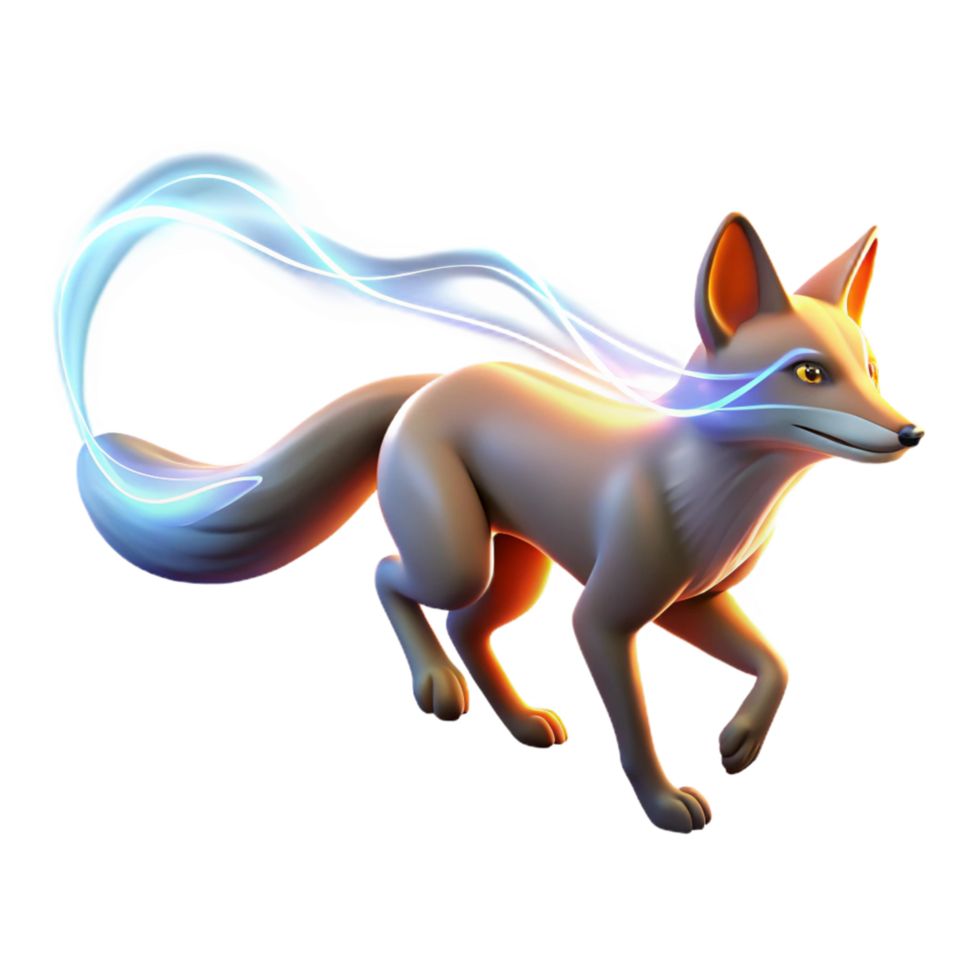 Luminous Fox A 3D Render of a Magical Canine with Glowing Trail png