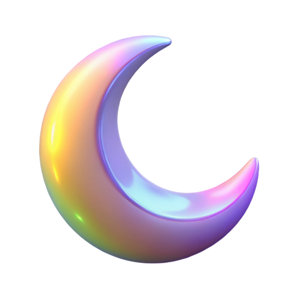 Iridescent Crescent Moon Abstract 3D Render png