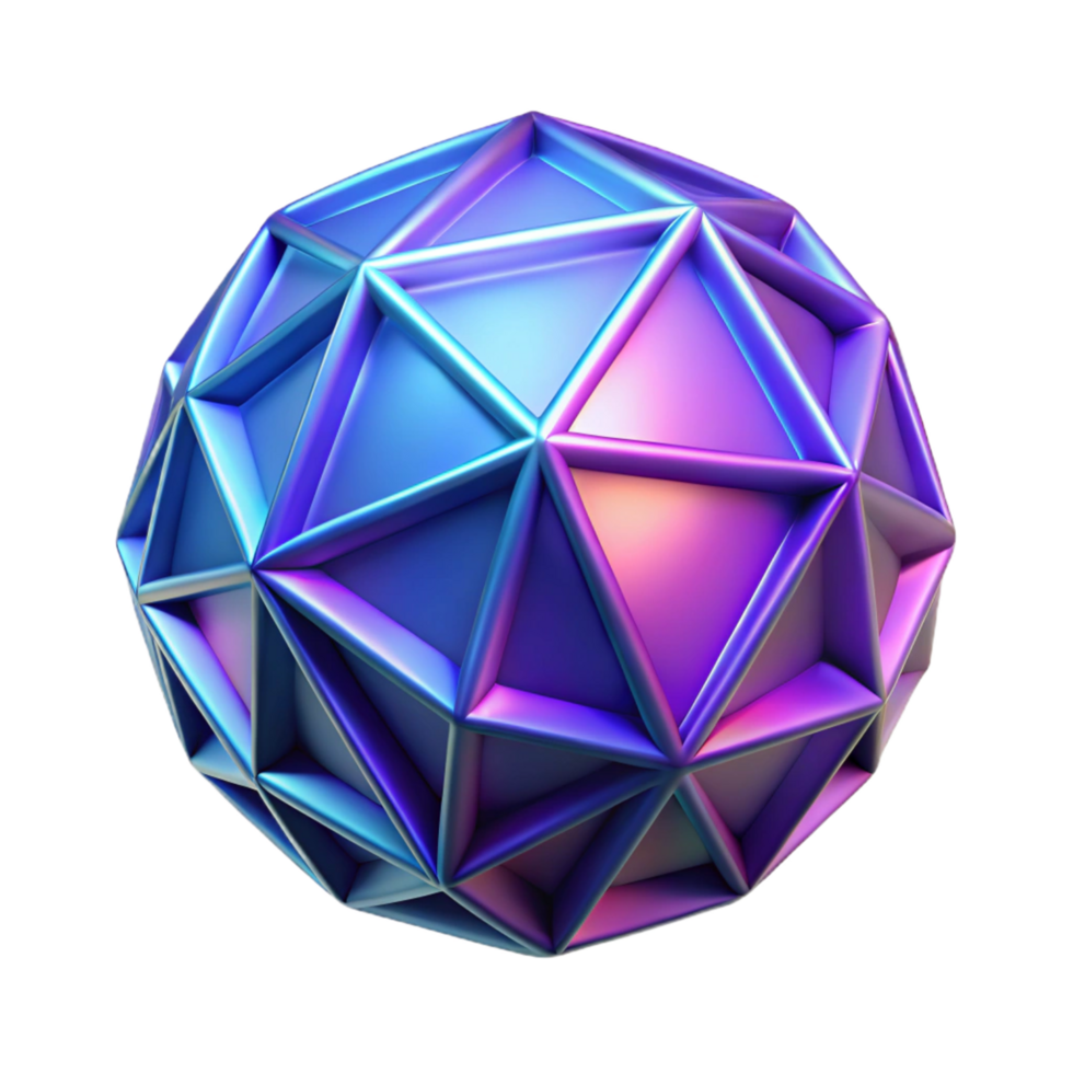 Abstract Geometric Sphere Iridescent Gradient, Polygonal Design, 3D Render png