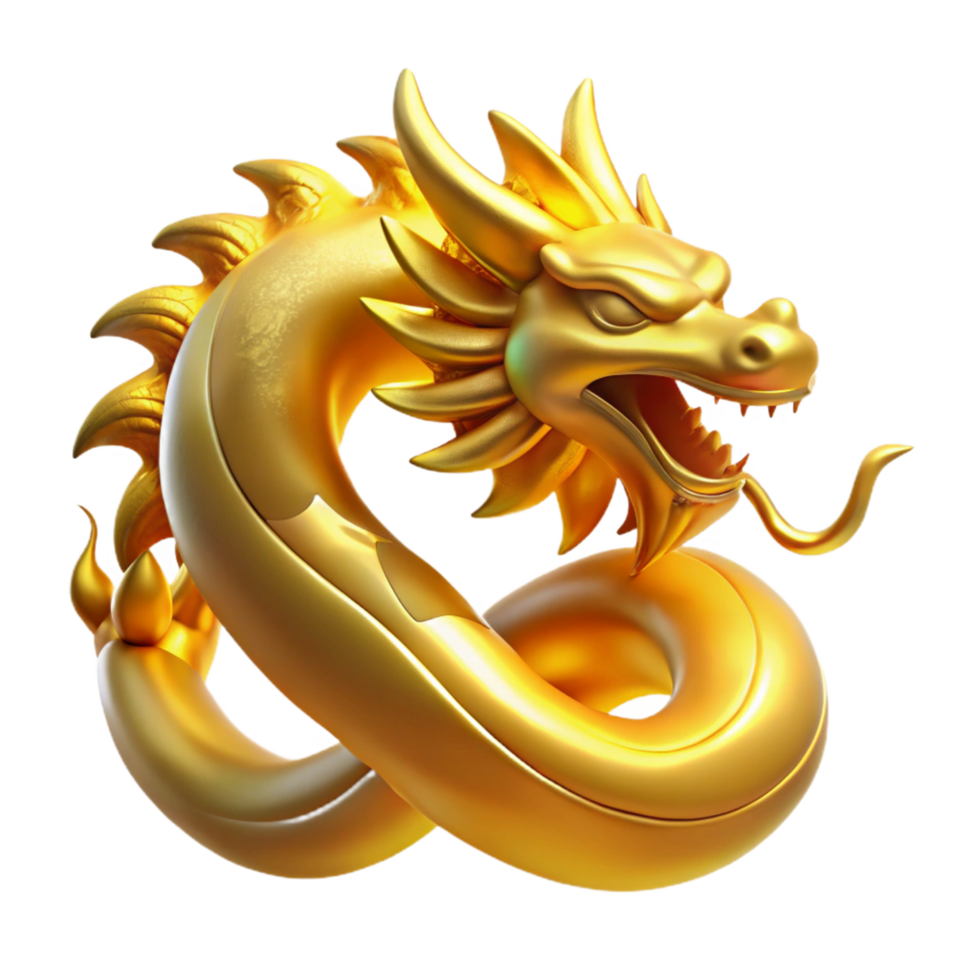 Golden Dragon 3D Render of Coiled Mythical Creature png