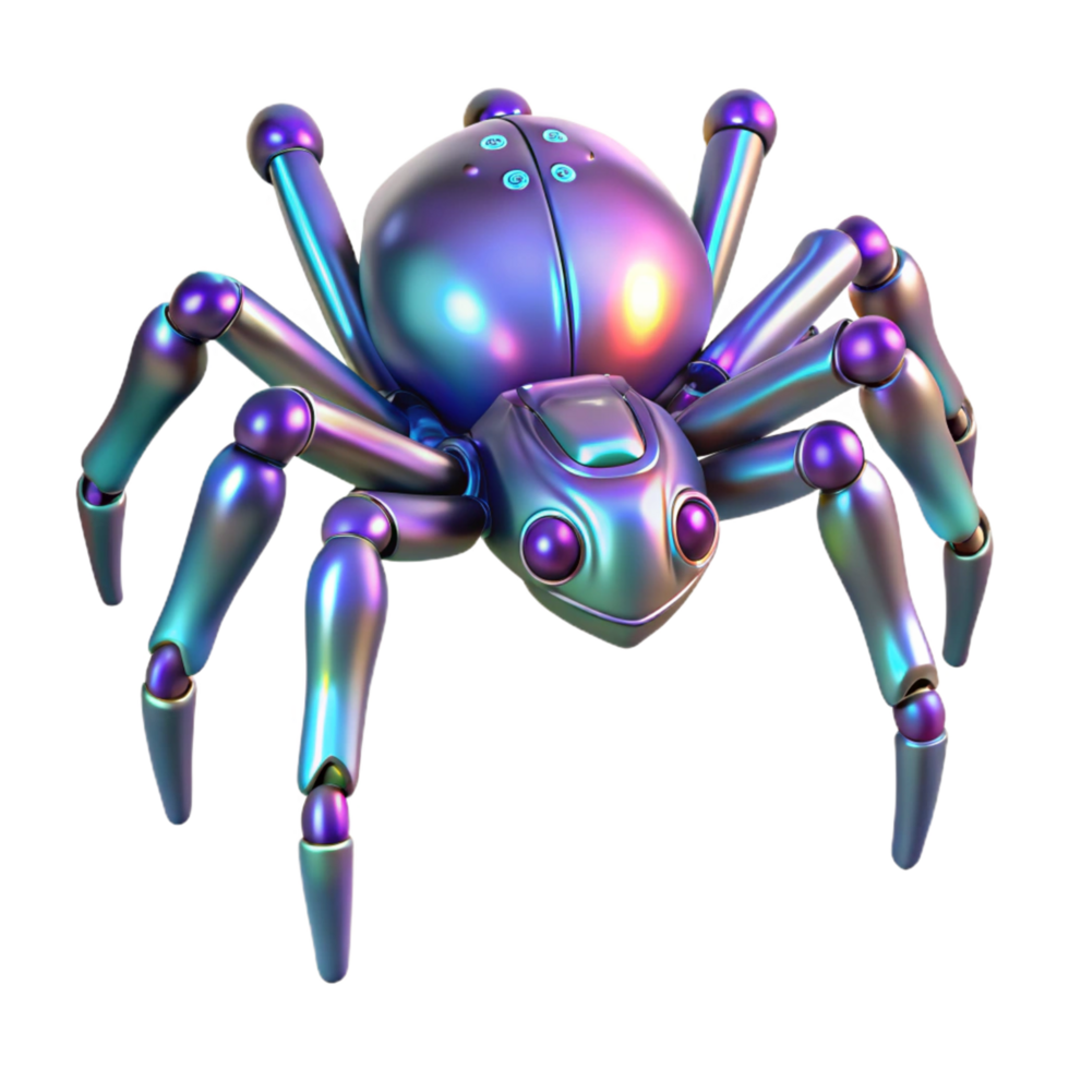 Metallic Iridescent Robotic Spider 3D Render of an Eight Legged Automaton png