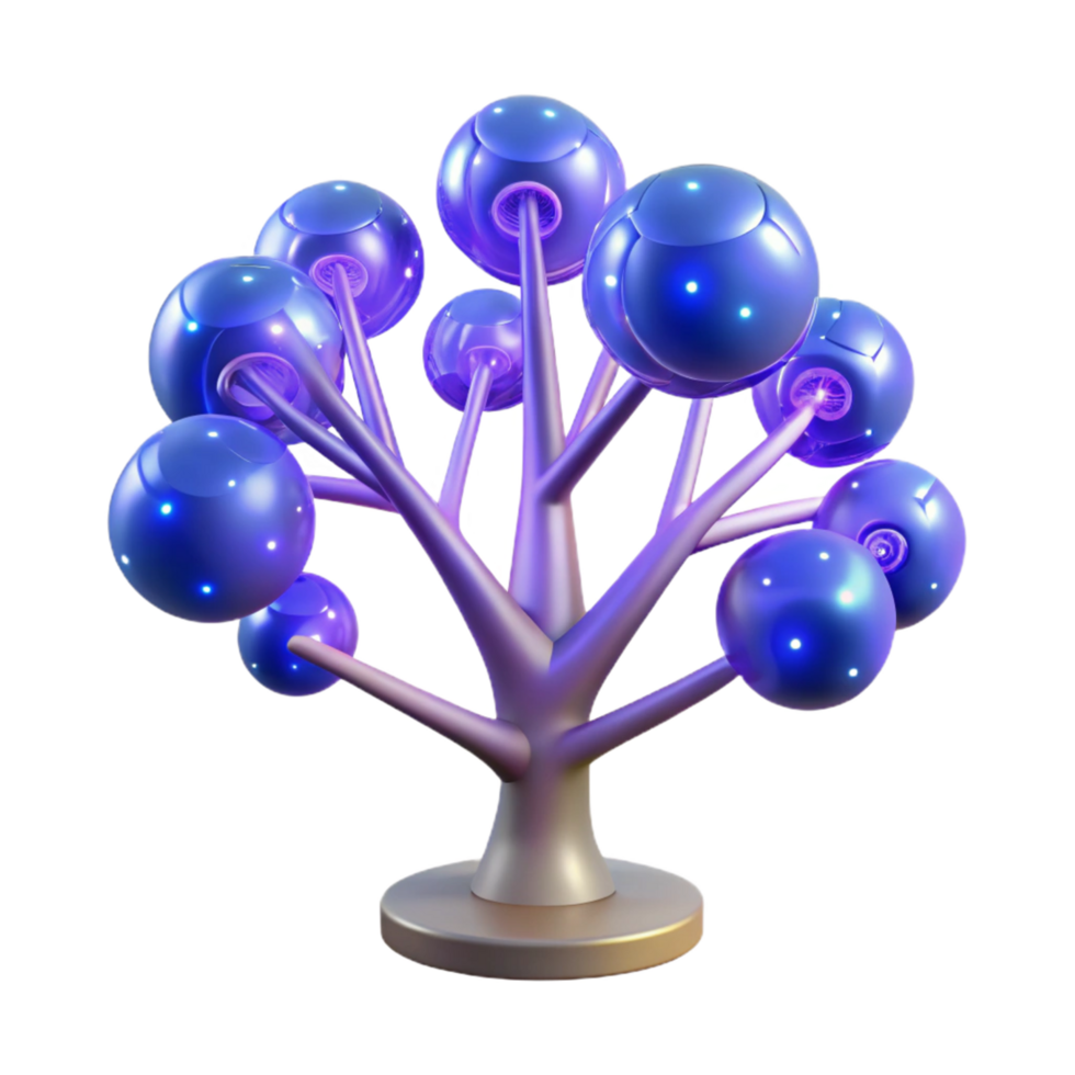 Abstract Glowing Orb Tree 3D Render of Futuristic Illuminated Sculpture png