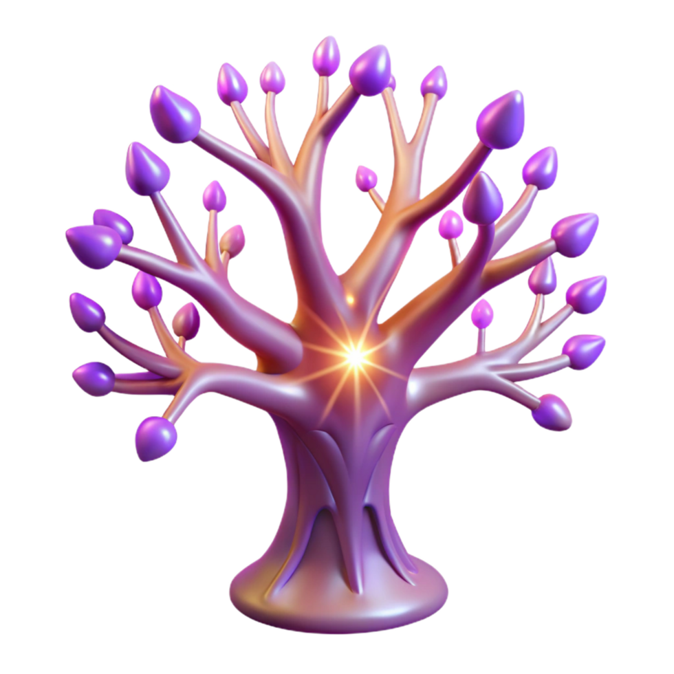 Glowing Purple Tree 3D Render of Abstract Fantasy Plant png