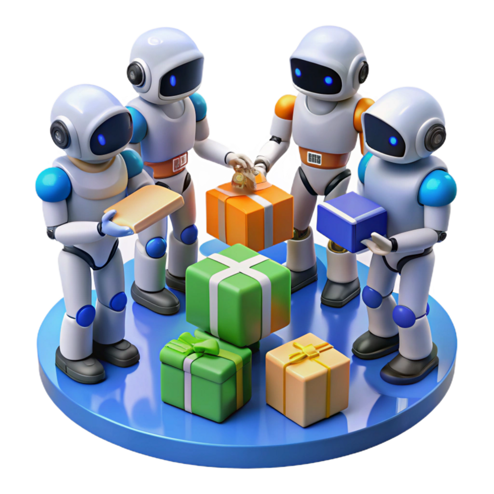 Automated Gift Delivery System Robots and Efficient Package Handling png