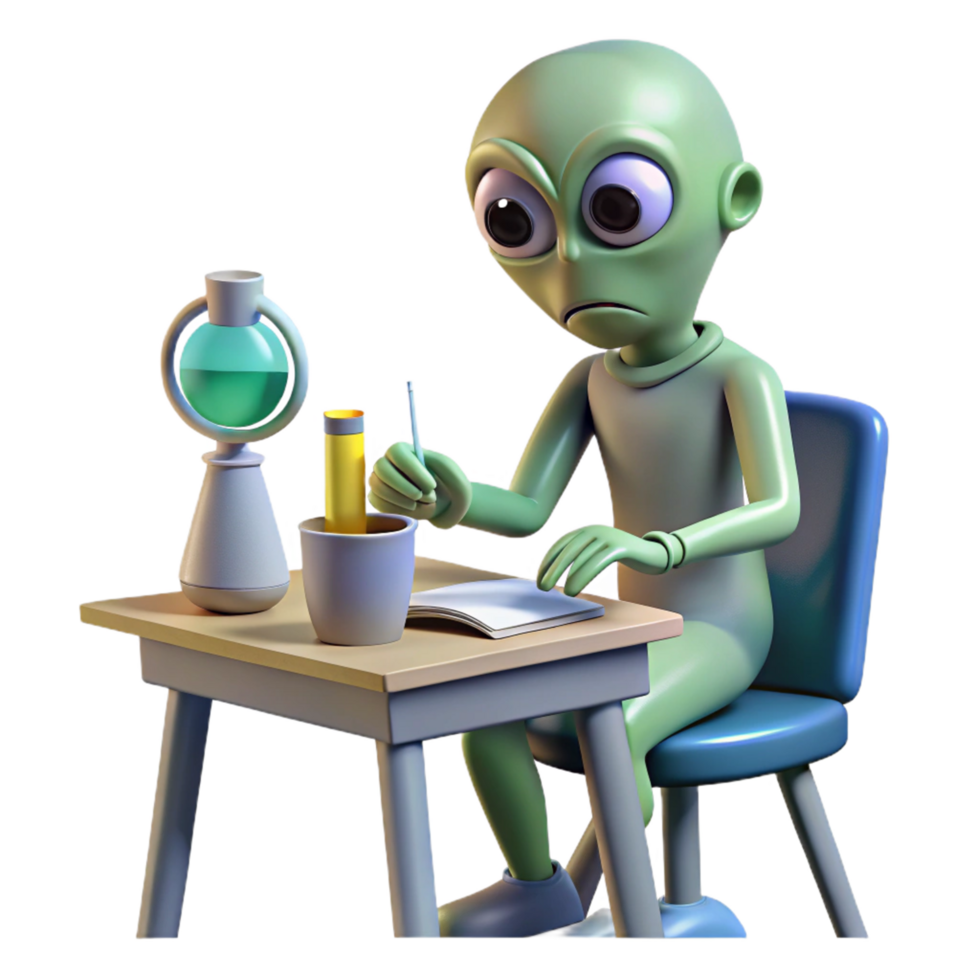 Alien Scientist at Work Studying Extraterrestrial Chemistry png