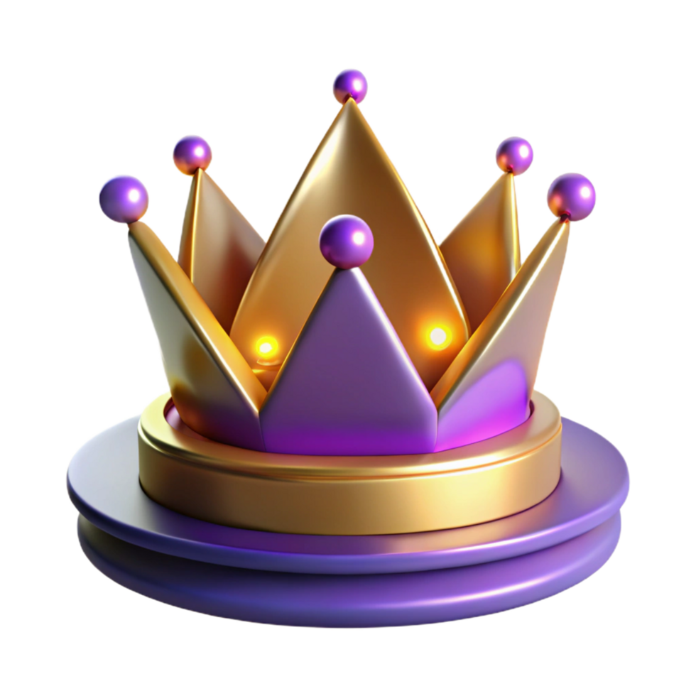Luminous Purple and Gold Crown on Pedestal 3D Render png