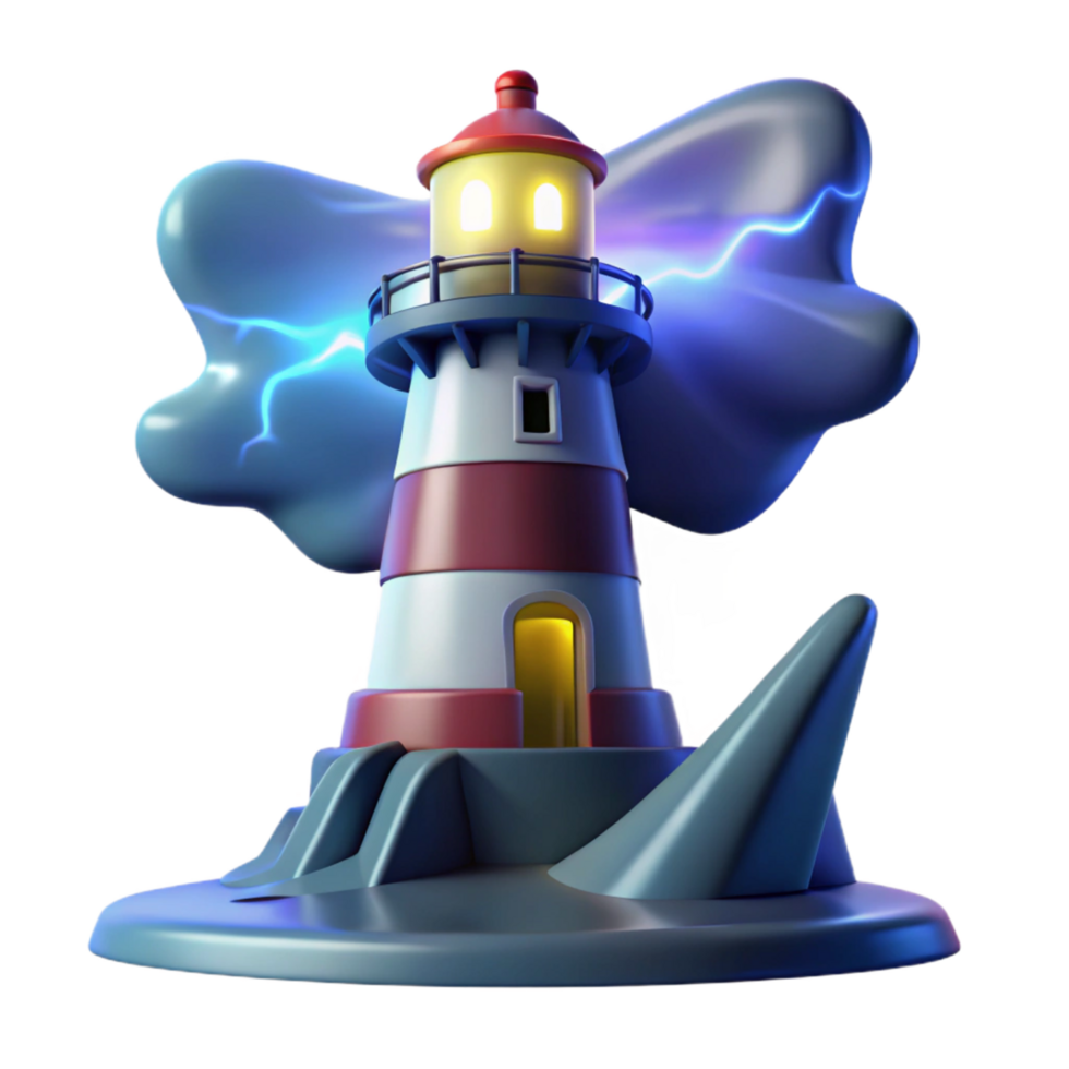 Lighthouse in Storm 3D Render of Coastal Structure with Lightning png