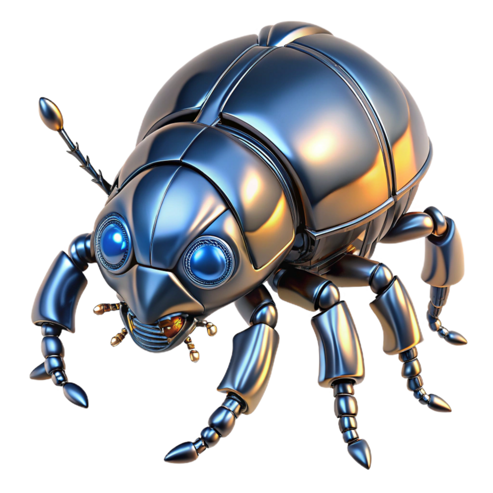 Metallic Insect Robot 3D Render of a Chrome Bug png