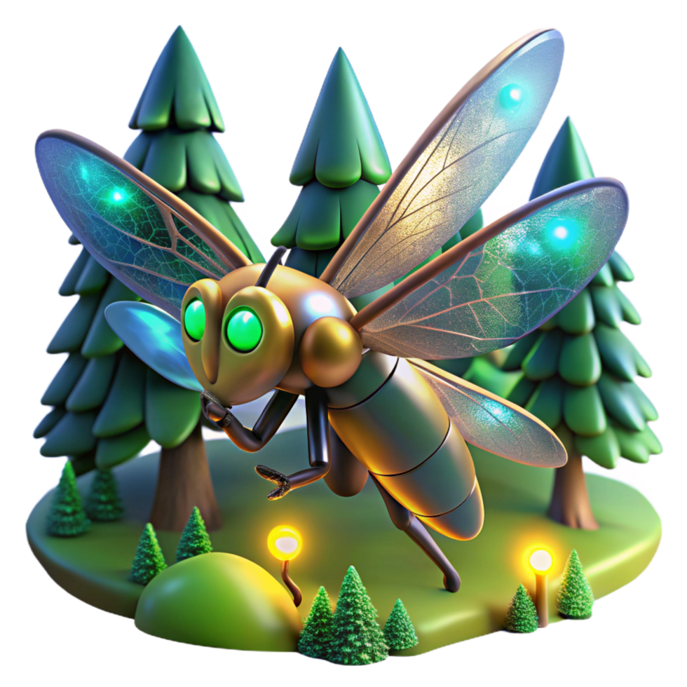 Glowing Insect in Forest Setting 3D Render png
