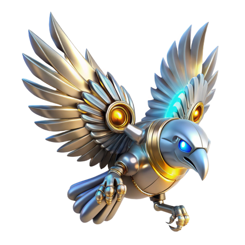 Mechanical Avian A Futuristic Bird of Prey in Flight png