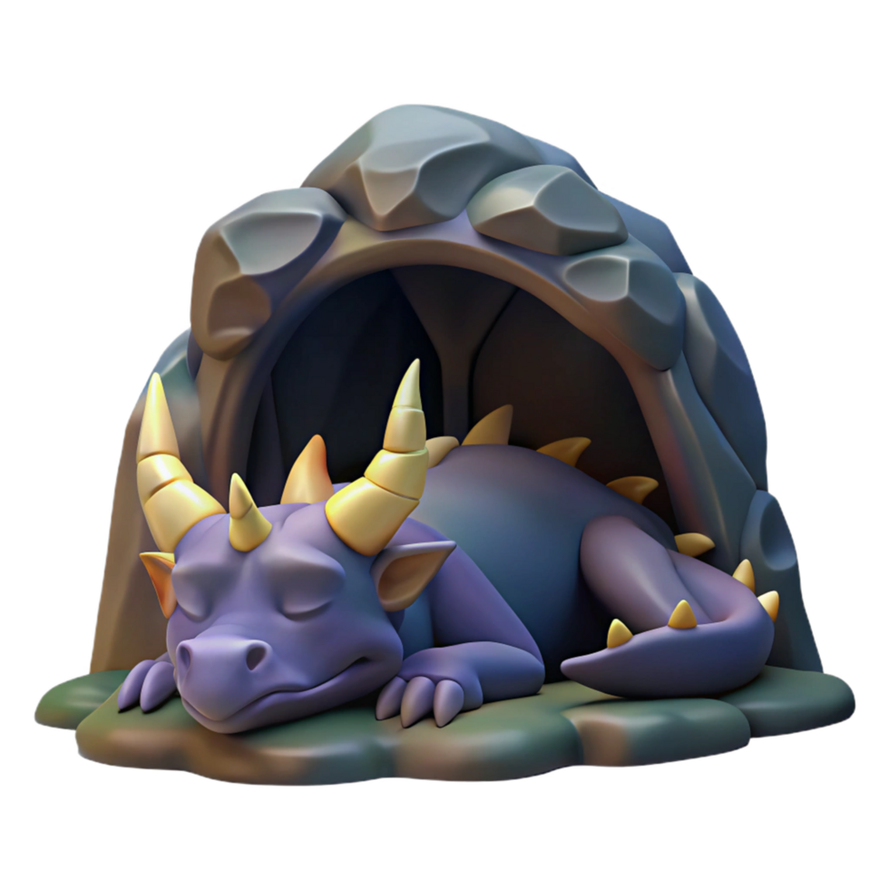 Sleeping Dragon in Cave 3D Render of Fantasy Creature png