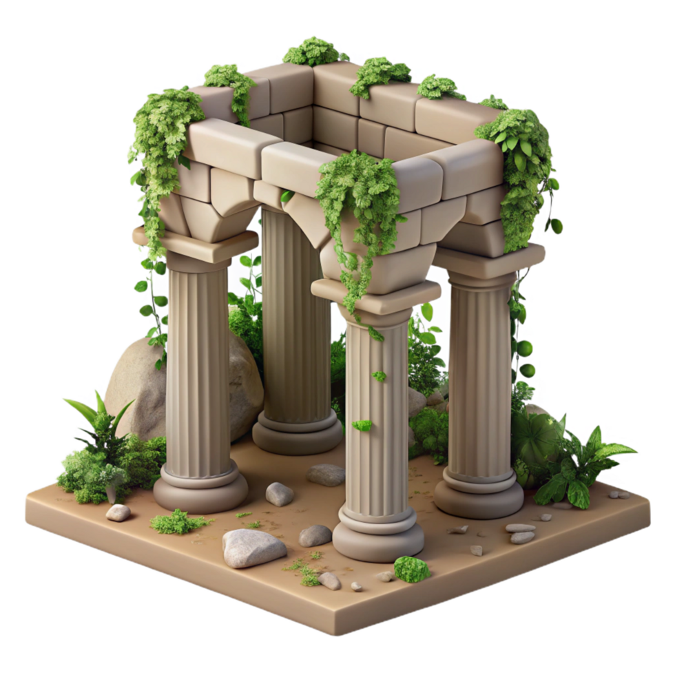 Overgrown Ruins 3D Render of Ancient Stone Columns and Archway png