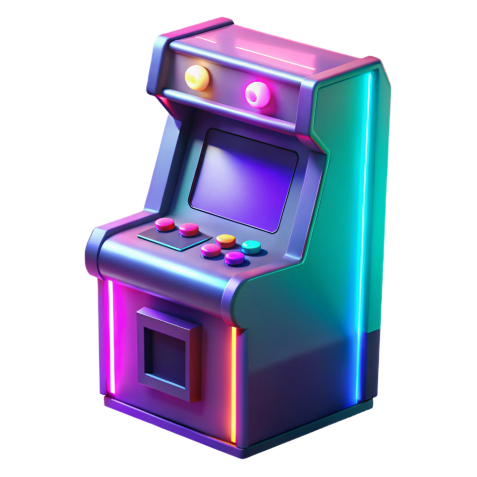 Retro Arcade Game Machine Neon Lights, Colorful Buttons, Classic Gaming png