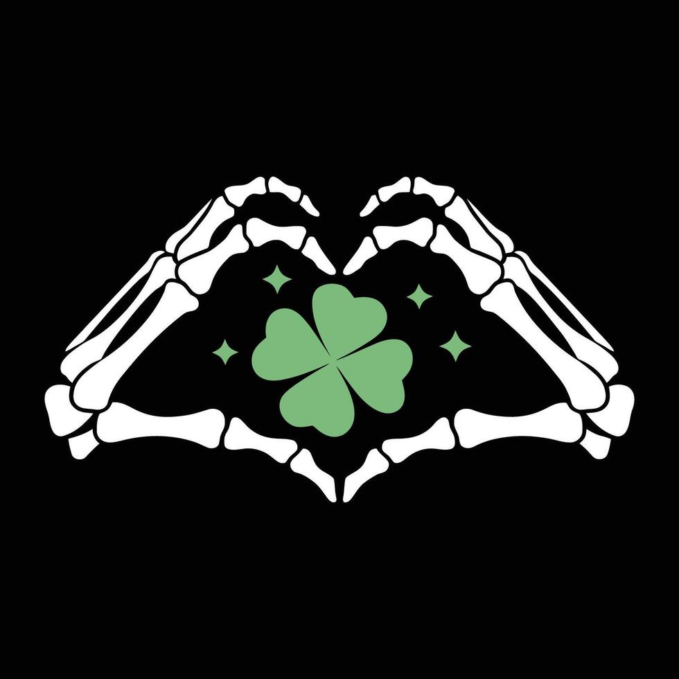Skeleton Hands Heart with Clover Illustration vector