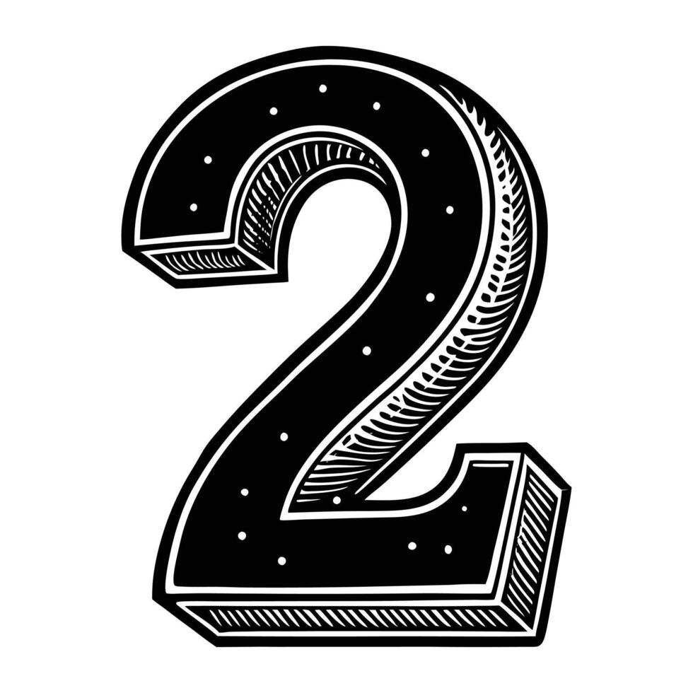 a black and white drawing of a number two vector