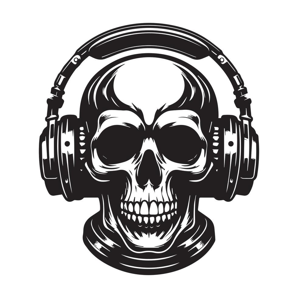 skull with headphone on a white background. vector
