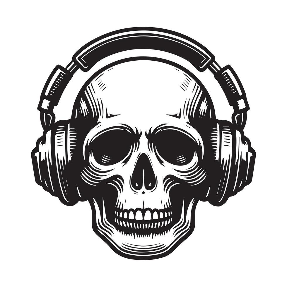 skull with headphones on a white background vector