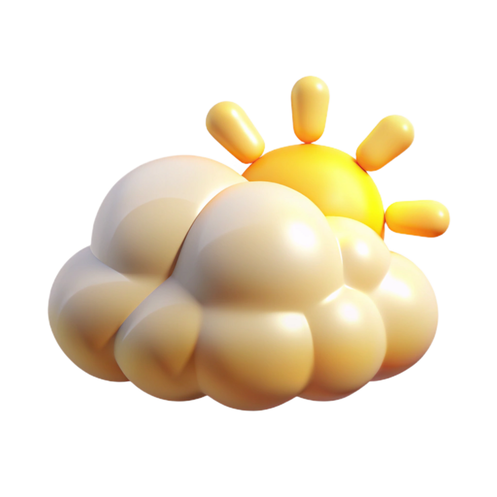 Sunny Day Weather Icon 3D Cloud and Sun Graphic png