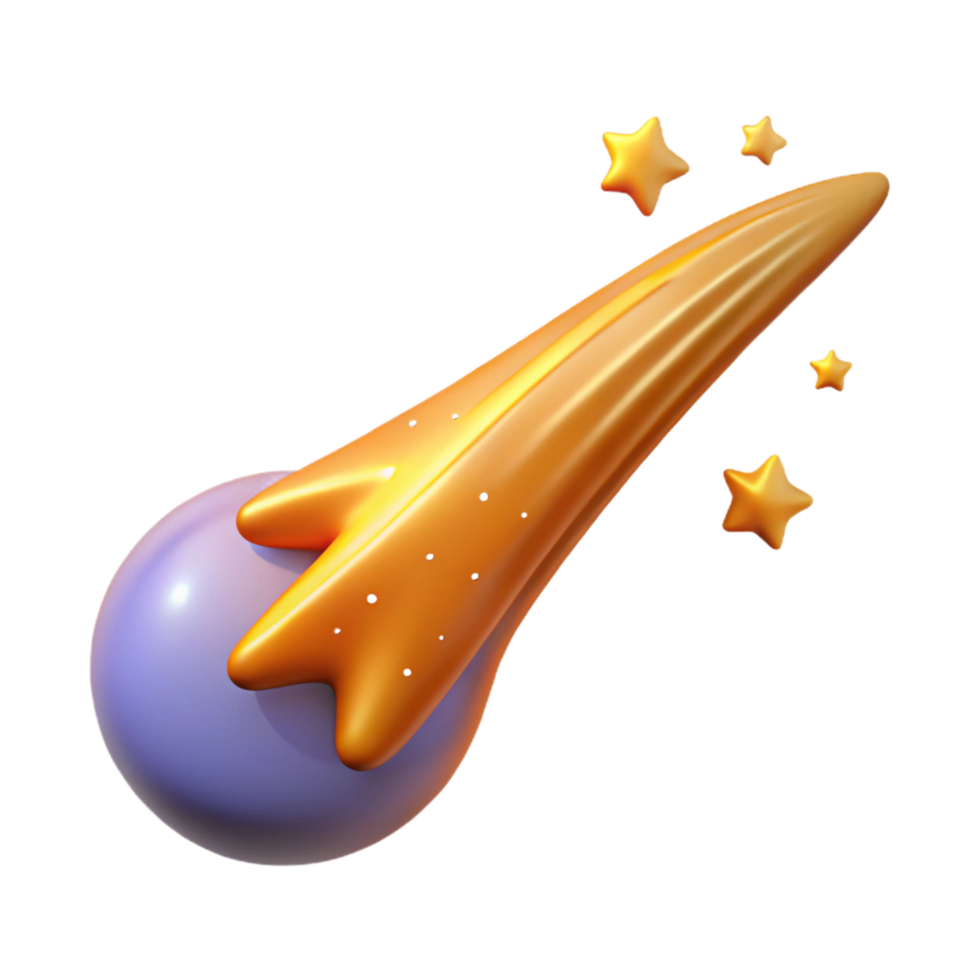 Golden Comet with Stars 3D Render of Celestial Event png