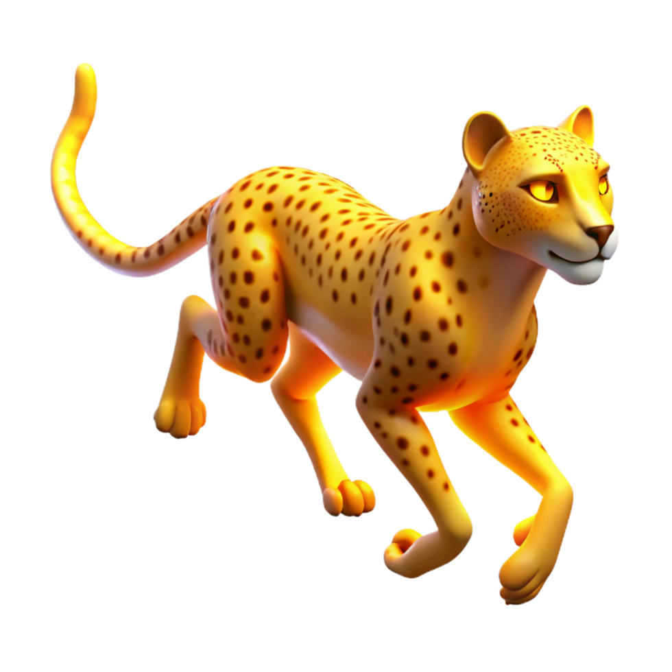 Golden Cheetah in Motion 3D Render of a Running Big Cat png