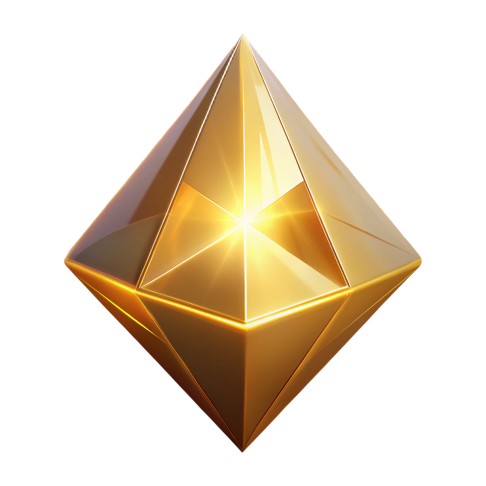 Luminous Golden Gem A 3D Render of a Sparkling Crystal png