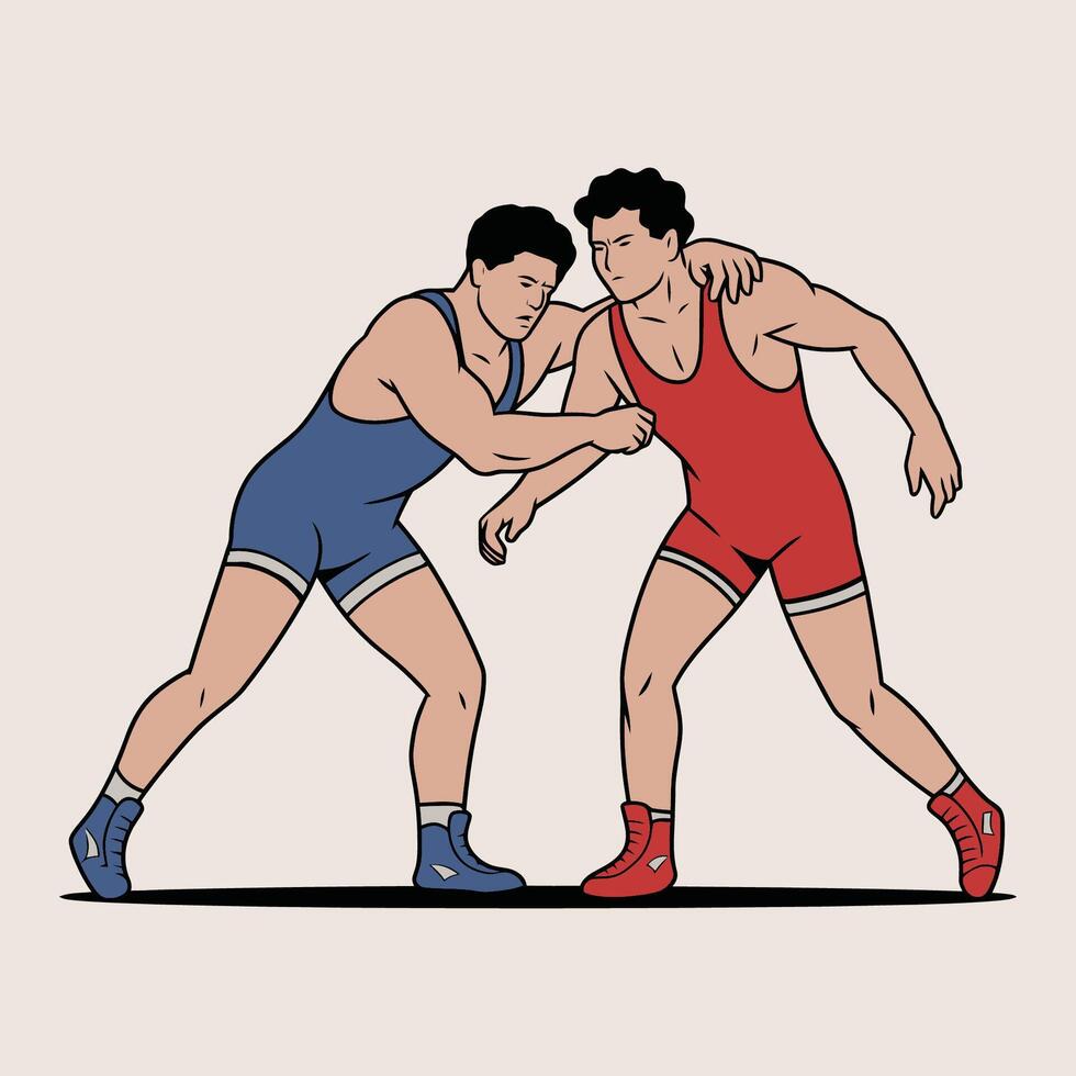 Wrestling Match Illustration of Two Athletes vector