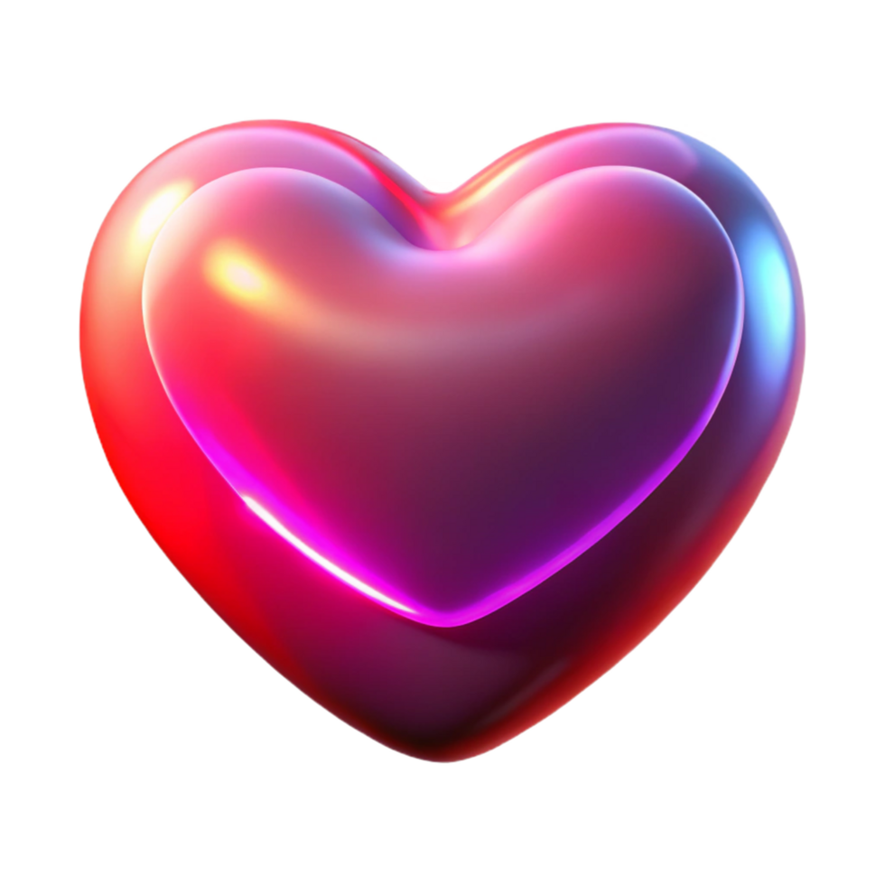 Glowing Neon Heart Abstract 3D Render of a Double Heart Shape png