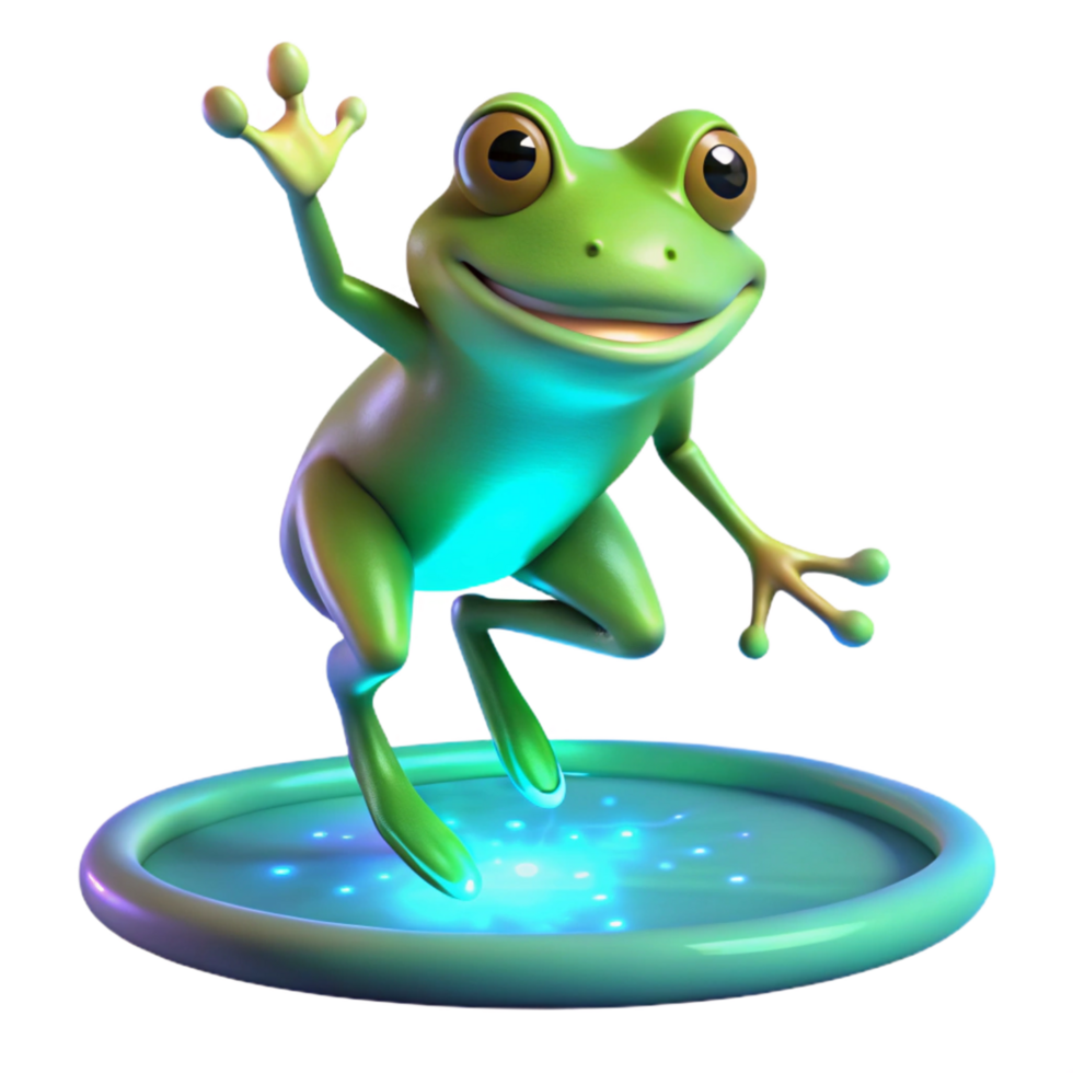 Happy Frog on Illuminated Pad 3D Render of Amphibian png