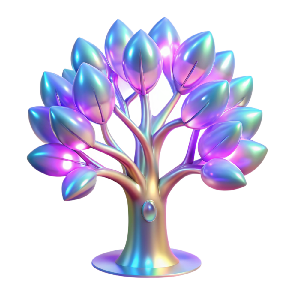 Iridescent Tree 3D Render of a Colorful, Ornamental Tree png