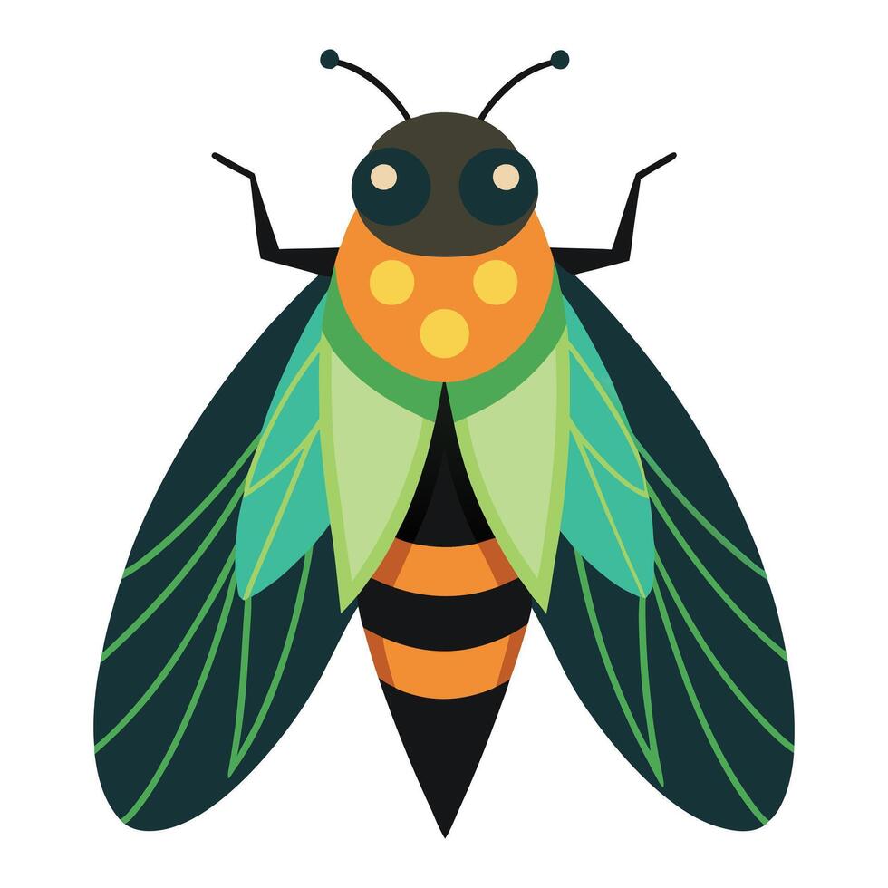 a cartoon insect with green and orange wings vector