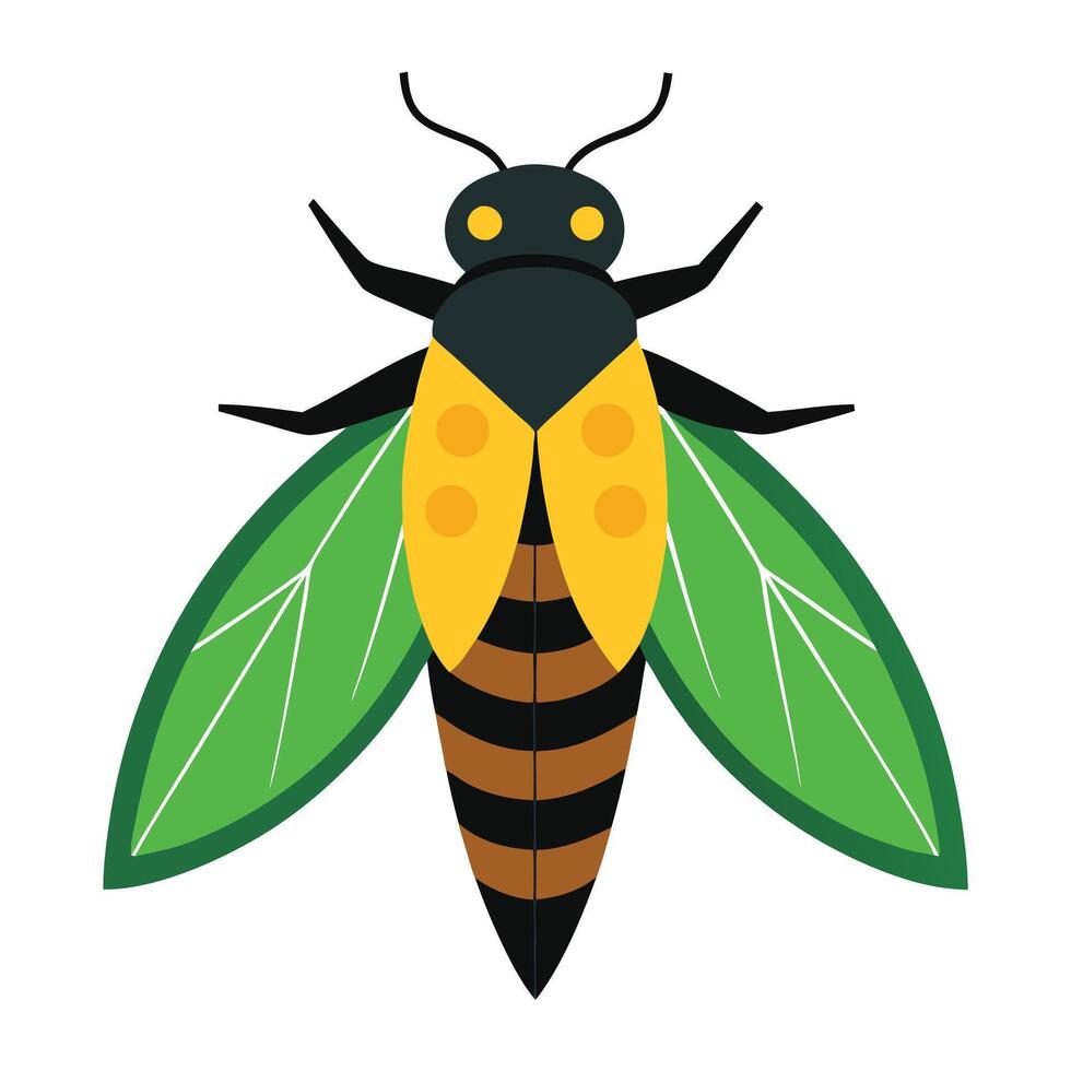 a black and yellow bug with green leaves vector