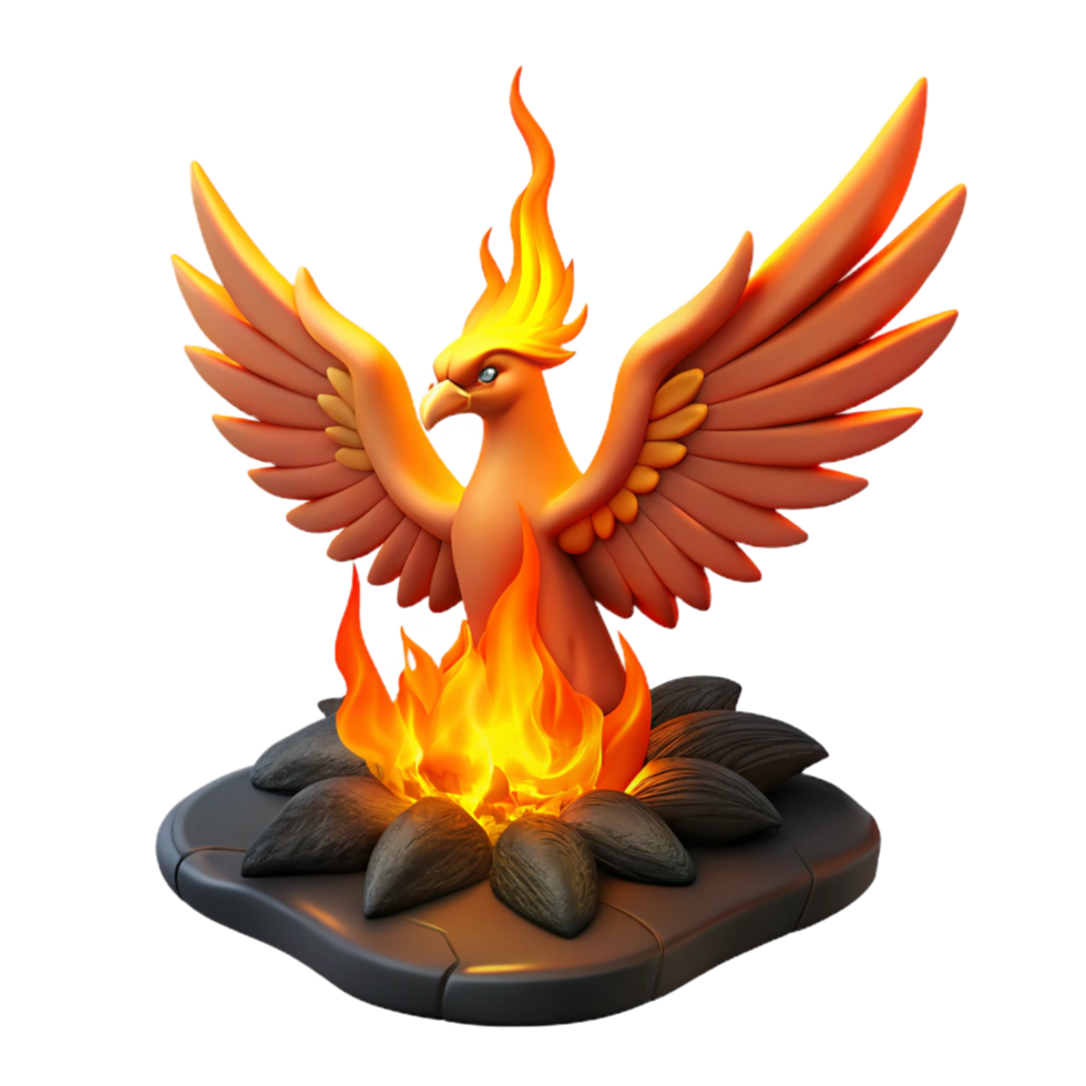 Mythical Firebird in Flames 3D Render of a Legendary Creature png
