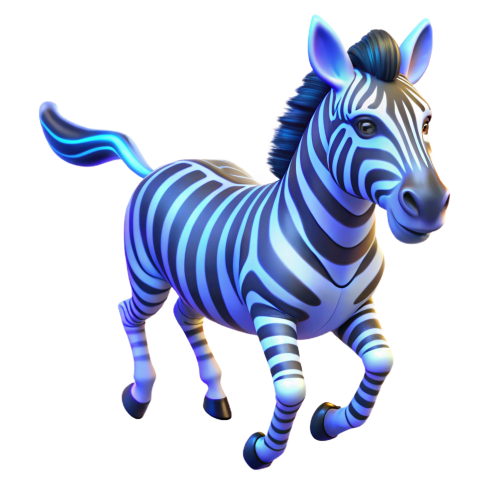 Glowing Zebra 3D Render of a Running Zebra with Neon Stripes png