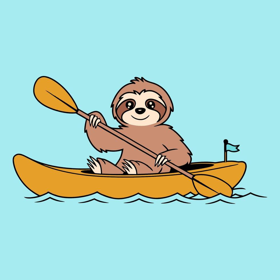 Cute Sloth Kayaking in a Yellow Canoe vector