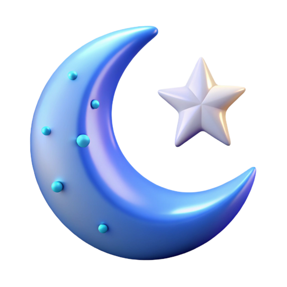 Crescent Moon and Star 3D Render of Night Sky Elements png