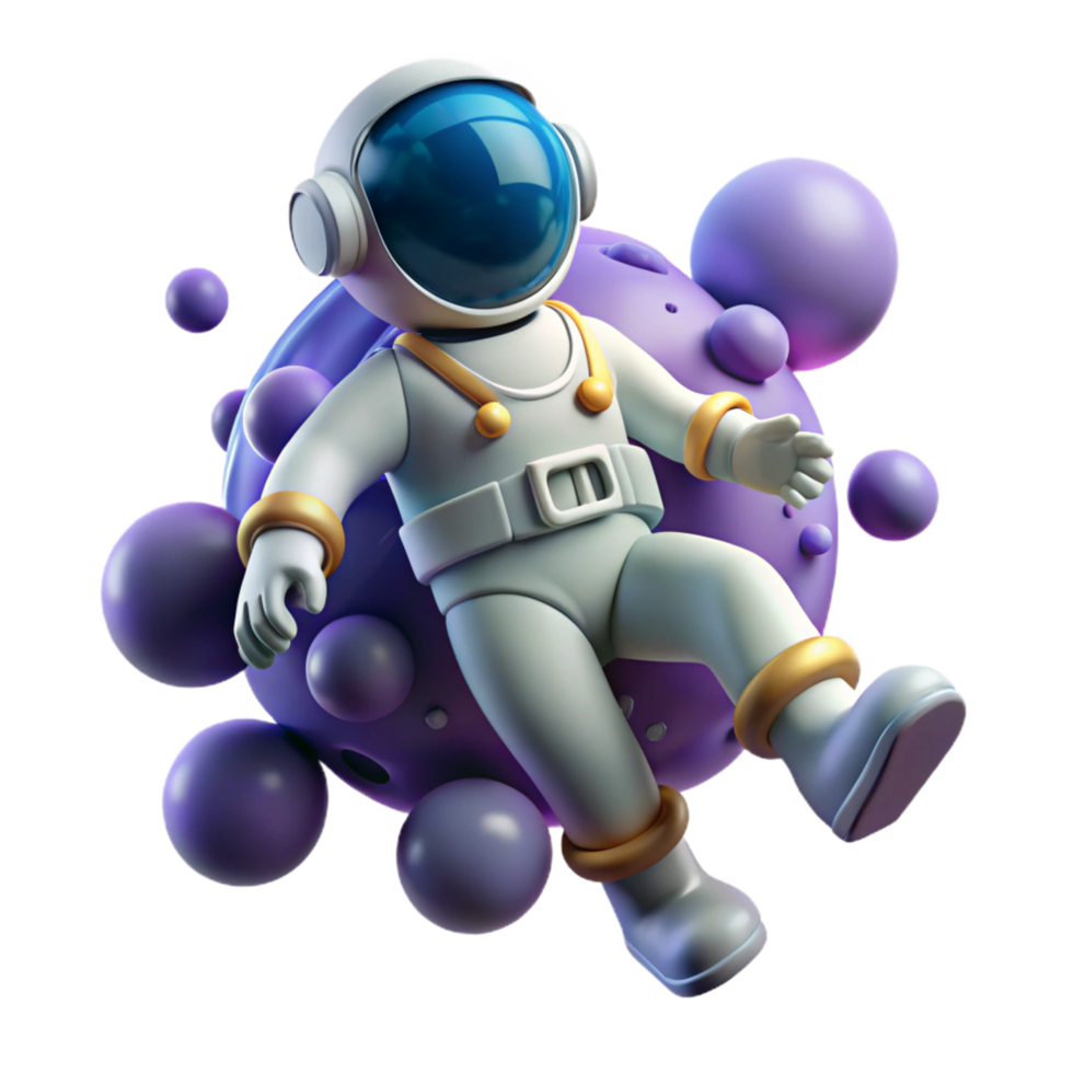 Astronaut in Space 3D Render of a Cosmonaut Floating Amidst Purple Spheres png