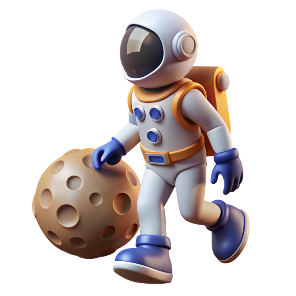 Astronaut and Moon Rock A 3D Render of Space Exploration png
