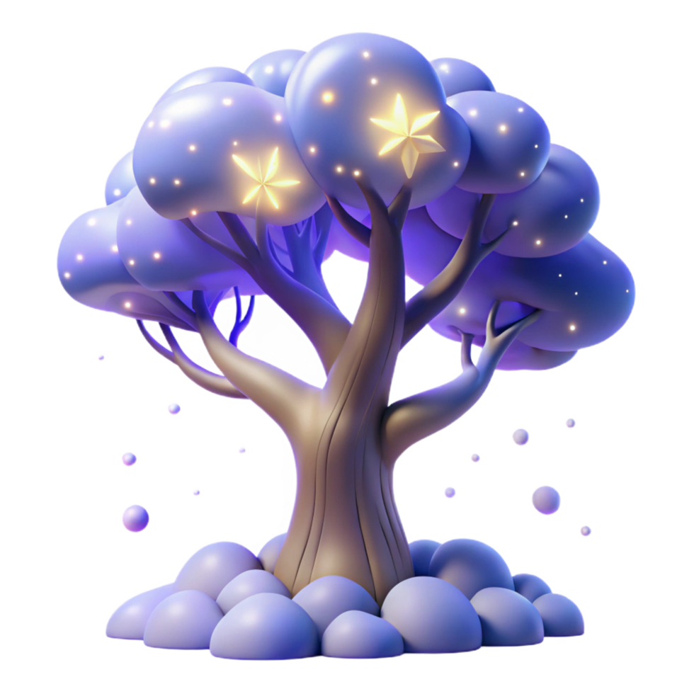 Glowing Starry Tree 3D Render of Magical Fantasy Tree png