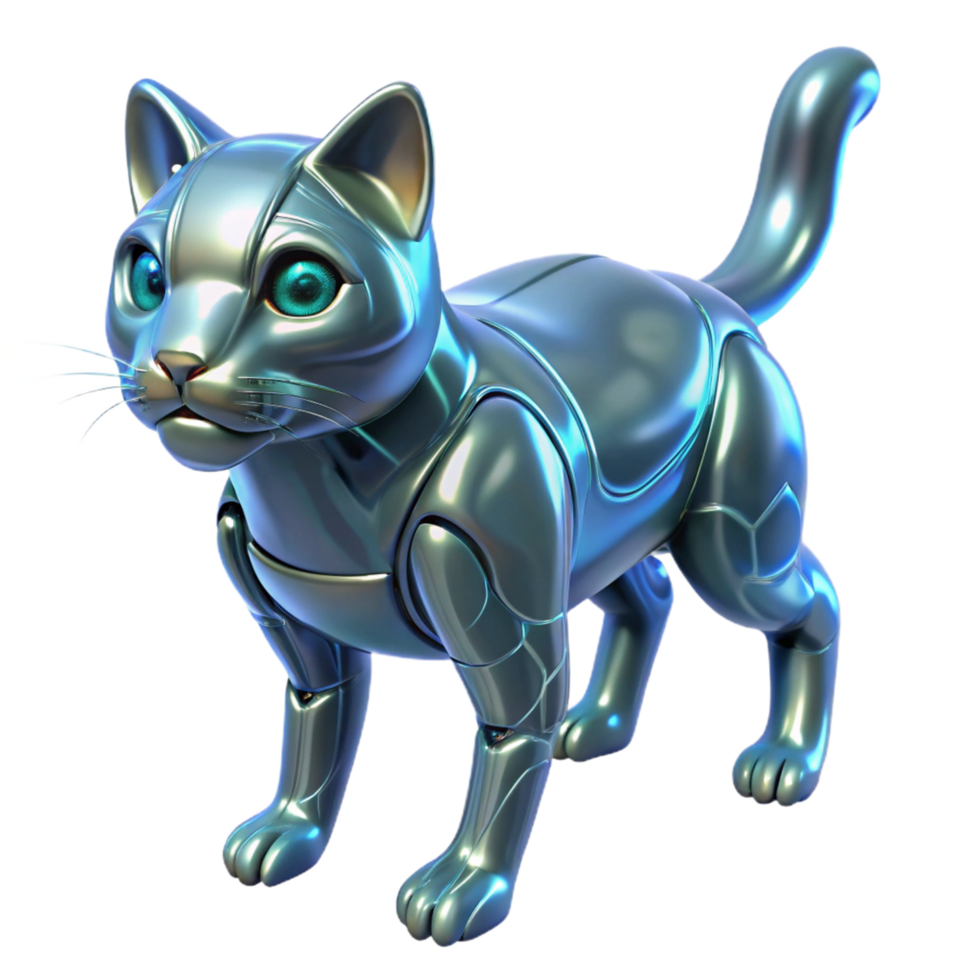 Metallic Cat Robot 3D Render of a Futuristic Feline png